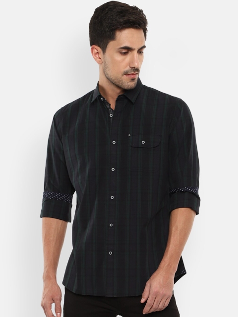 

VAN HEUSEN DENIM LABS Men Grey Slim Fit Opaque Striped Casual Shirt