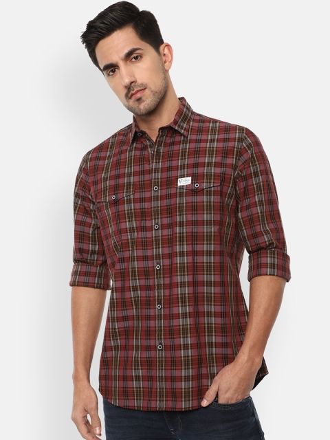

VAN HEUSEN DENIM LABS Men Maroon Slim Fit Opaque Checked Casual Shirt