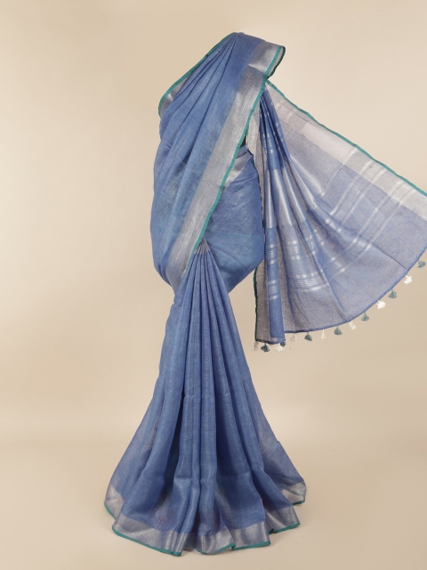 

Pothys Blue & Silver-Toned Zari Linen Blend Saree