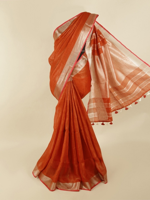 

Pothys Rust & Gold-Toned Zari Linen Blend Saree