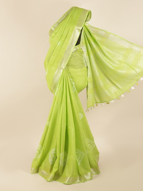 

Pothys Green & White Zari Linen Blend Saree