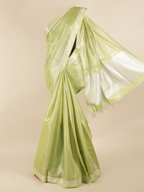 

Pothys Green & Silver-Toned Zari Linen Blend Saree