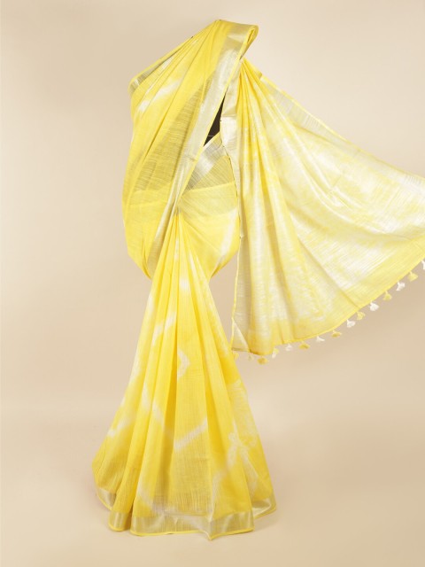 

Pothys Yellow & White Zari Linen Blend Saree
