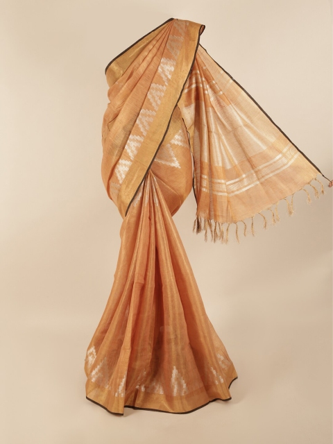 

Pothys Orange & Silver-Toned Woven Design Zari Linen Blend Saree