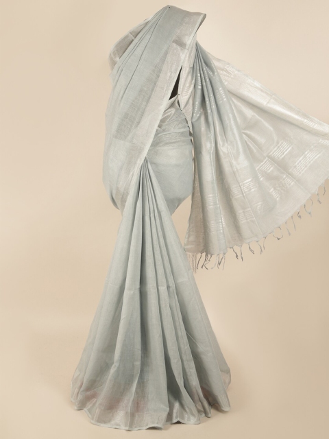 

Pothys Grey & Silver-Toned Zari Linen Blend Saree