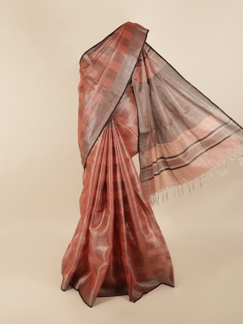 

Pothys Pink & Black Zari Linen Blend Saree