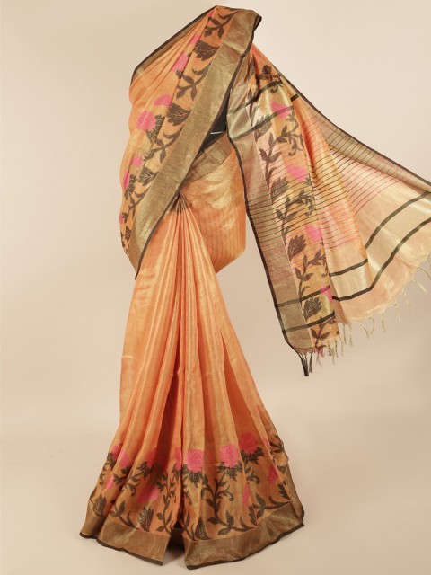 

Pothys Orange & Pink Woven Design Zari Linen Blend Saree
