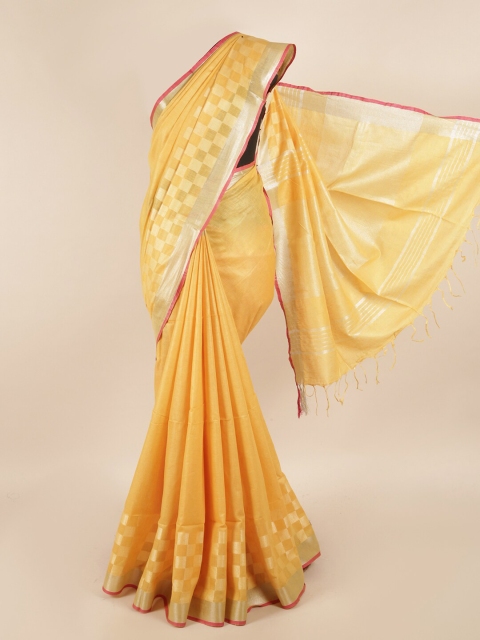 

Pothys Yellow & Pink Woven Design Zari Linen Blend Saree