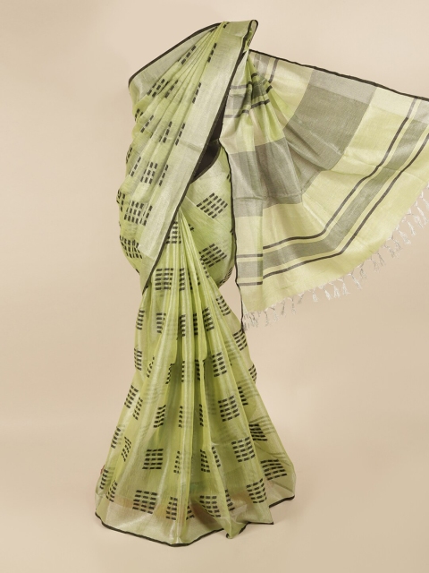 

Pothys Green & Black Woven Design Zari Linen Blend Saree