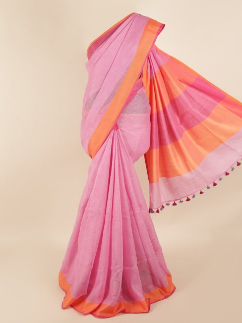 

Pothys Pink & Orange Linen Blend Saree