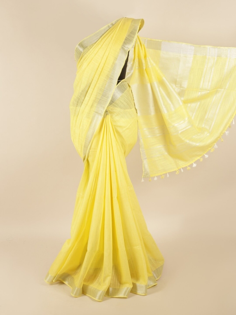 

Pothys Yellow & Silver-Toned Zari Linen Blend Saree