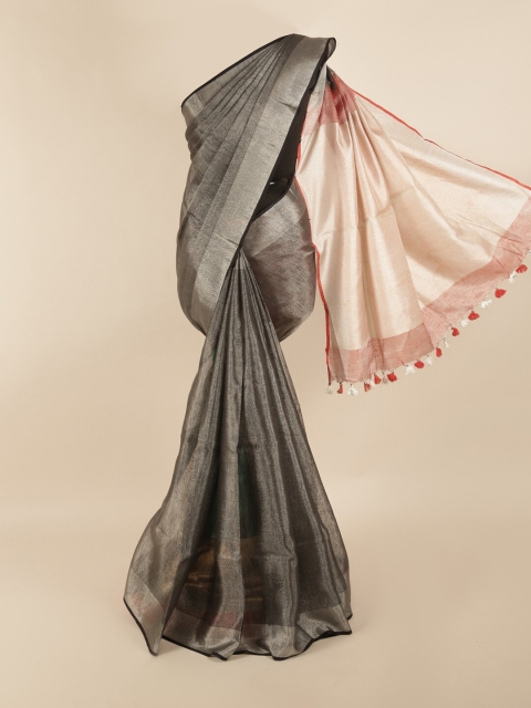 

Pothys Black & Red Zari Linen Blend Saree