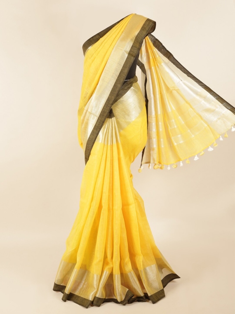 

Pothys Yellow & Silver-Toned Zari Linen Blend Saree