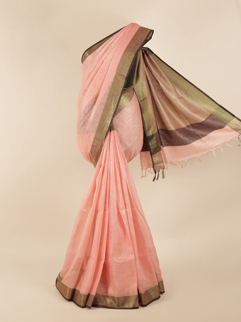

Pothys Pink & Brown Zari Linen Blend Saree