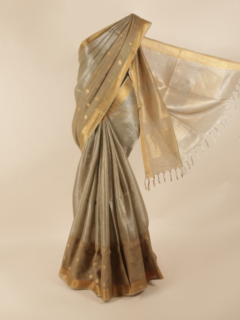 

Pothys Brown & Gold-Toned Woven Design Zari Linen Blend Saree