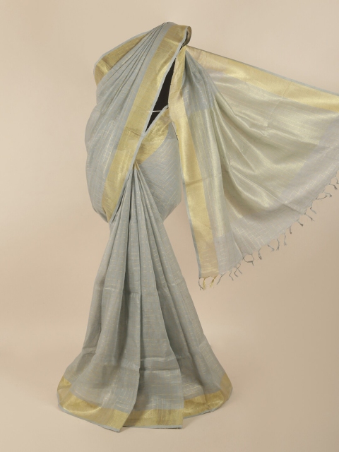 

Pothys Grey & Gold-Toned Checked Zari Linen Blend Saree