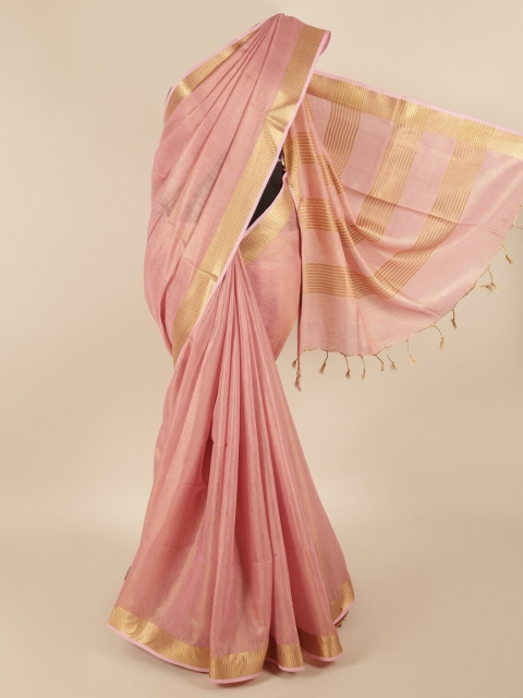 

Pothys Pink & Gold-Toned Zari Linen Blend Saree