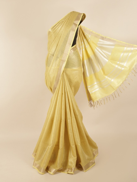 

Pothys Yellow & Gold-Coloured Zari Linen Blend Saree