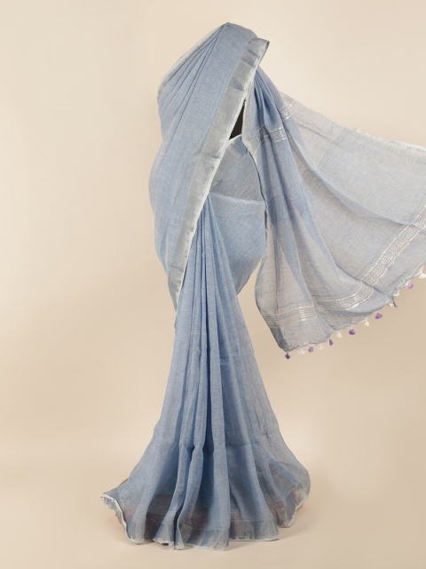 

Pothys Blue & Silver-Coloured Linen Blend Saree
