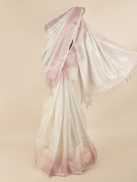 

Pothys Off White & Pink Linen Blend Saree