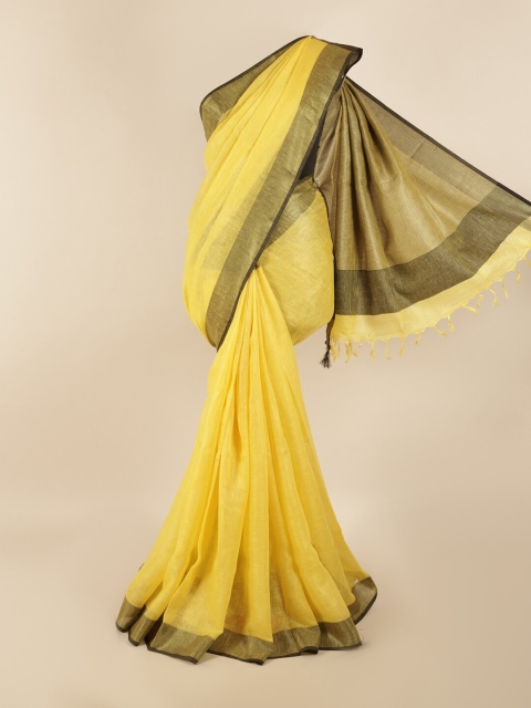

Pothys Yellow & Green Linen Blend Saree