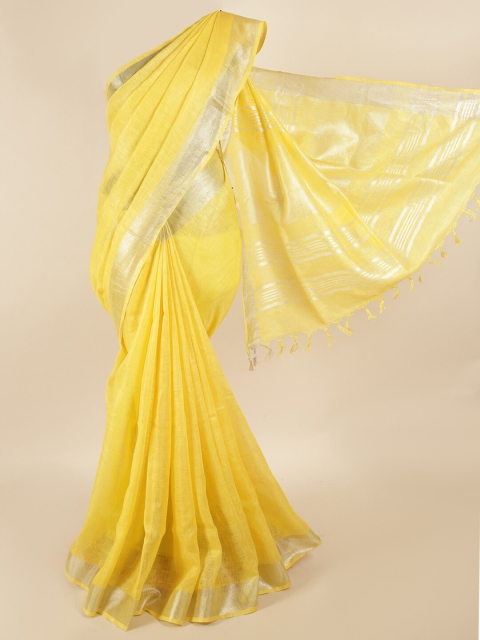 

Pothys Yellow & Silver-Coloured Linen Blend Saree