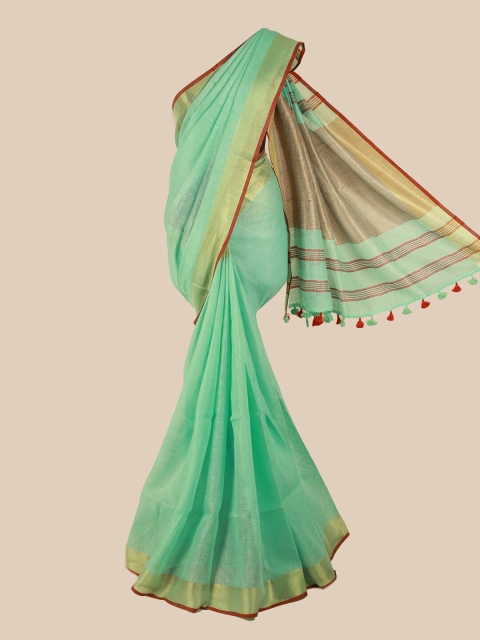 

Pothys Green & Gold-Coloured Zari Linen Blend Saree