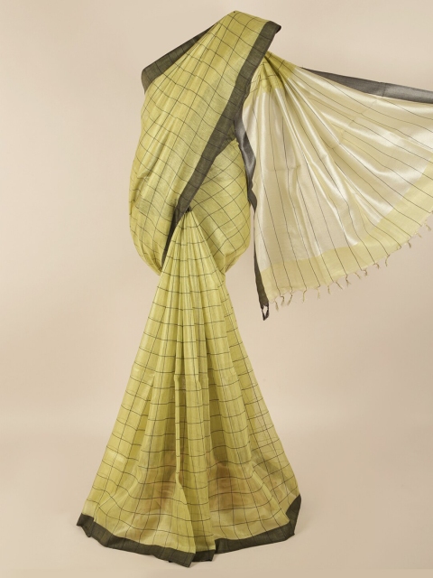 

Pothys Green & Black Checked Linen Blend Saree