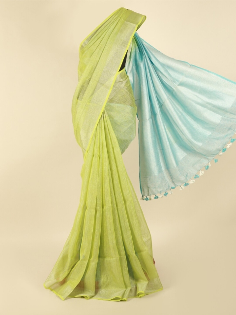 

Pothys Green & Turquoise Blue Zari Linen Blend Saree