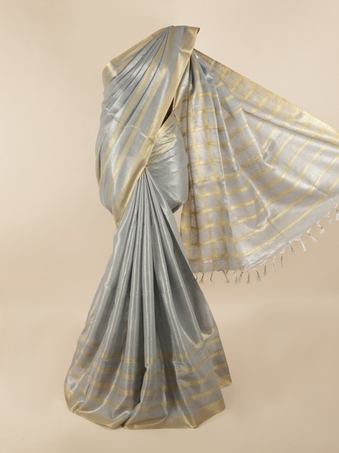 

Pothys Grey & Gold-Coloured Striped Zari Linen Blend Saree