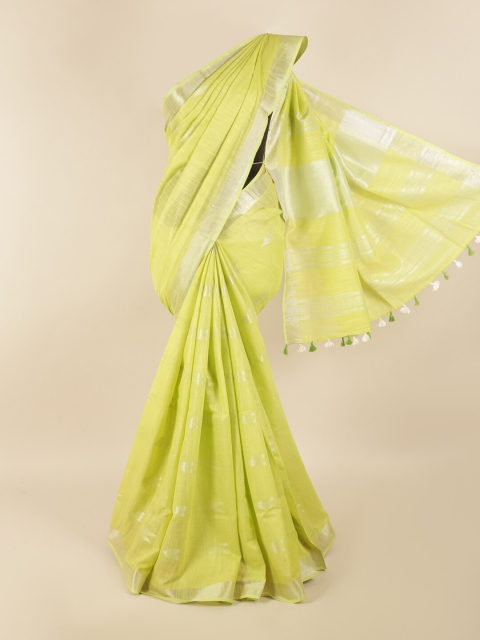 

Pothys Green & Silver-Coloured Ethnic Motifs Zari Linen Blend Saree