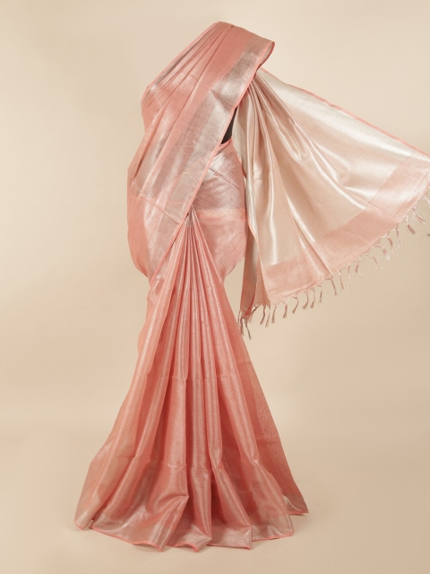 

Pothys Pink & Silver-Coloured Zari Linen Blend Saree