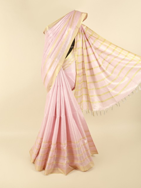 

Pothys Pink & Gold-Coloured Striped Zari Linen Blend Saree