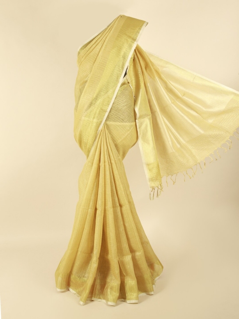 

Pothys Gold-Coloured Checked Zari Linen Blend Saree