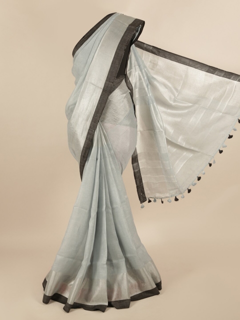 

Pothys Grey & Silver-Coloured Zari Linen Blend Saree
