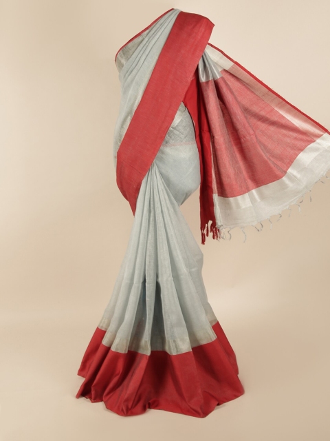 

Pothys Grey & Red Zari Linen Blend Saree
