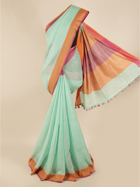

Pothys Green & Orange Linen Blend Saree