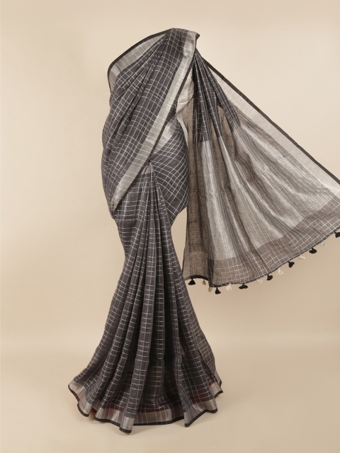

Pothys Grey & Silver-Coloured Checked Zari Linen Blend Saree