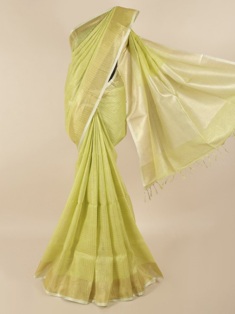 

Pothys Green & Gold-Coloured Checked Zari Linen Blend Saree