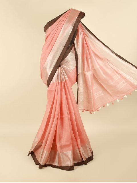 

Pothys Pink & Silver-Coloured Zari Linen Blend Saree