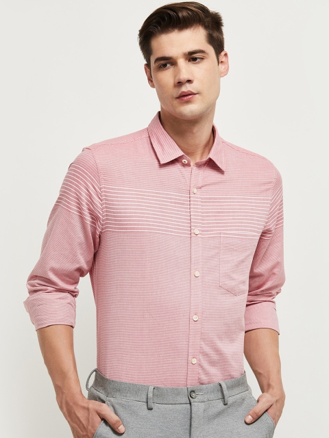 

max Men Pink Opaque Horizontal Striped Cotton Casual Shirt
