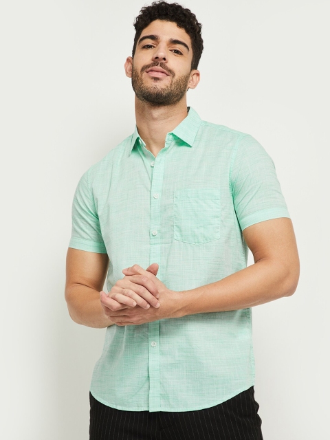 

max Men Green Opaque Cotton Casual Shirt