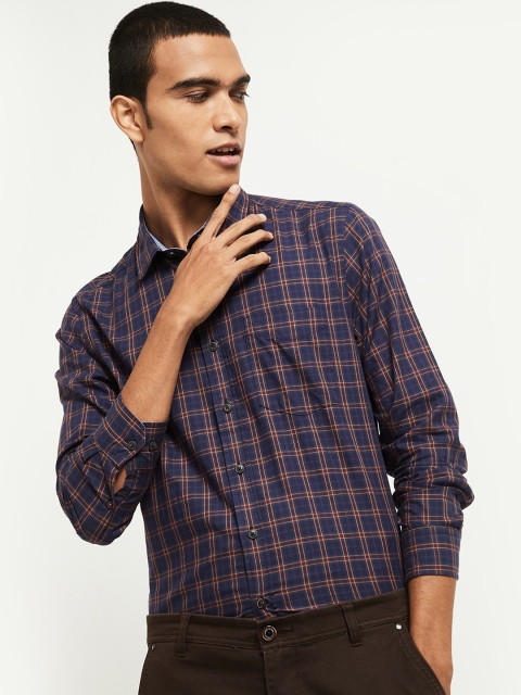 

max Men Blue & Green Opaque Tartan Checked Cotton Casual Shirt