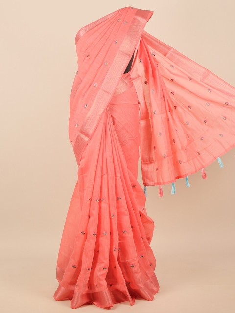 

Pothys Pink & Gold-Toned Floral Embroidered Zari Saree