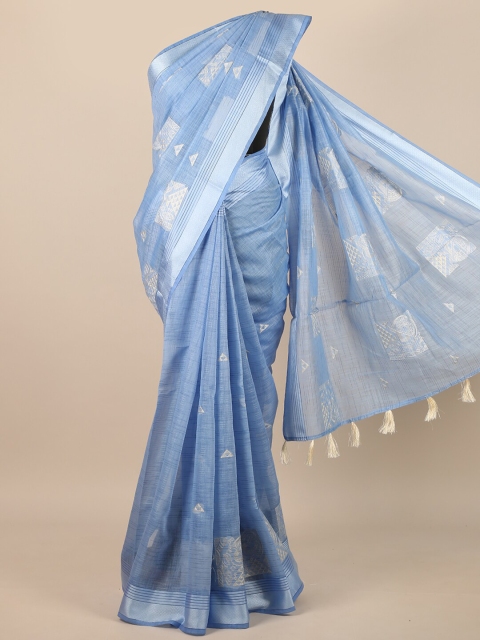 

Pothys Blue & Silver-Toned Ethnic Motifs Zari Saree