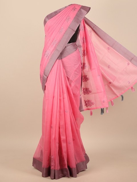

Pothys Pink & Grey Floral Printed Zari Saree
