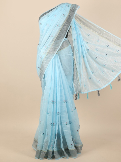 

Pothys Blue & Grey Floral Embroidered Zari Saree