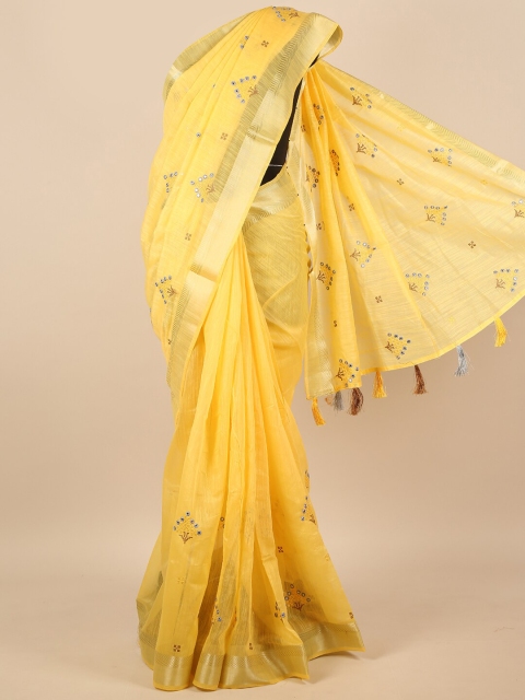 

Pothys Yellow Floral Embroidered Zari Saree