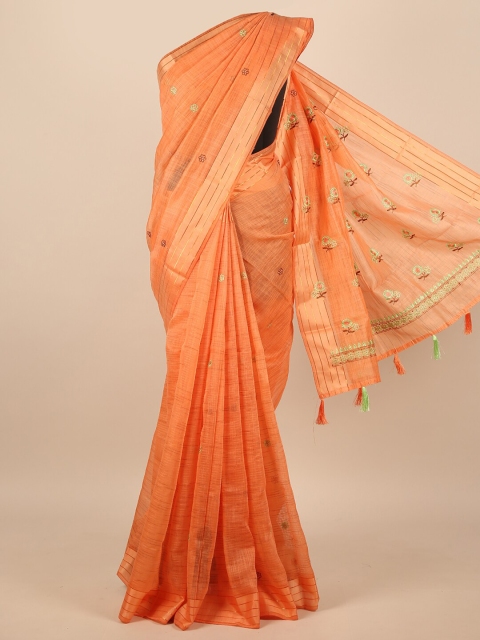 

Pothys Orange Floral Embroidered Zari Saree