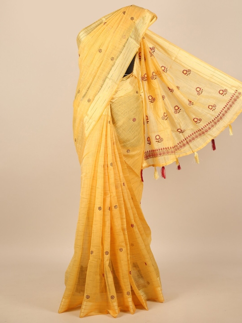 

Pothys Yellow & Red Floral Embroidered Zari Saree